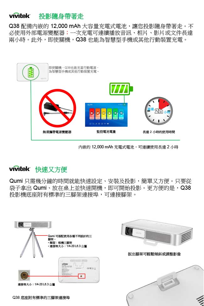 Vivitek Qumi Q38 FullHD 1080P 智慧微型投影機