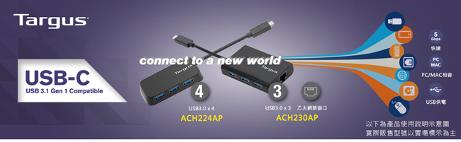 Targus ACH224 USB-C 4-Port Hub 集線器