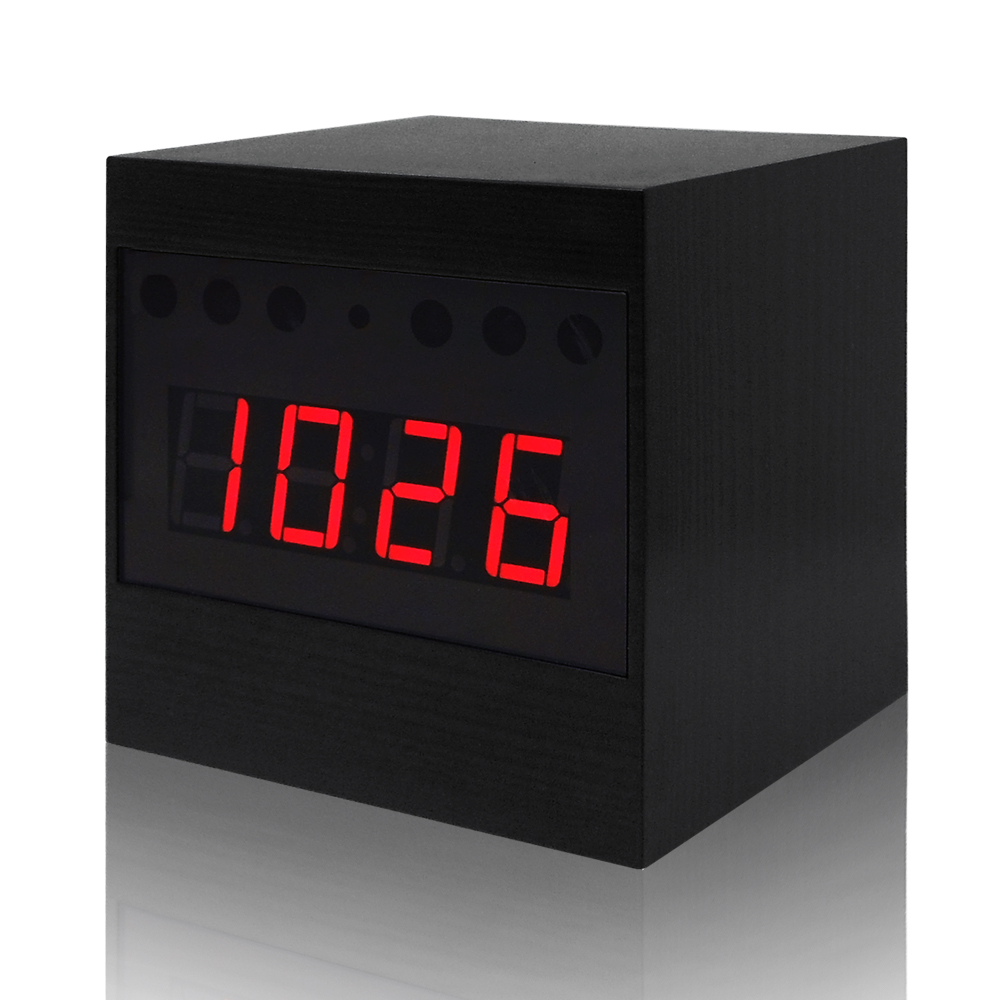 【CHICHIAU】Full HD 1080P 黑色木紋電子鐘造型微型針孔攝影機