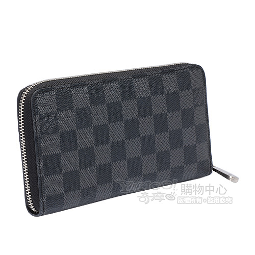 LV N63095 Damier Graphite棋盤格拉鍊長夾(黑灰)