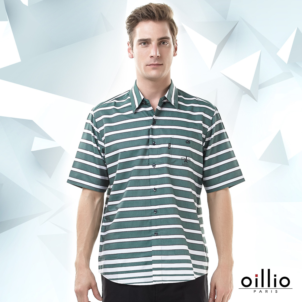 歐洲貴族oillio 短袖襯衫 時尚條紋 帥勁出眾 綠色