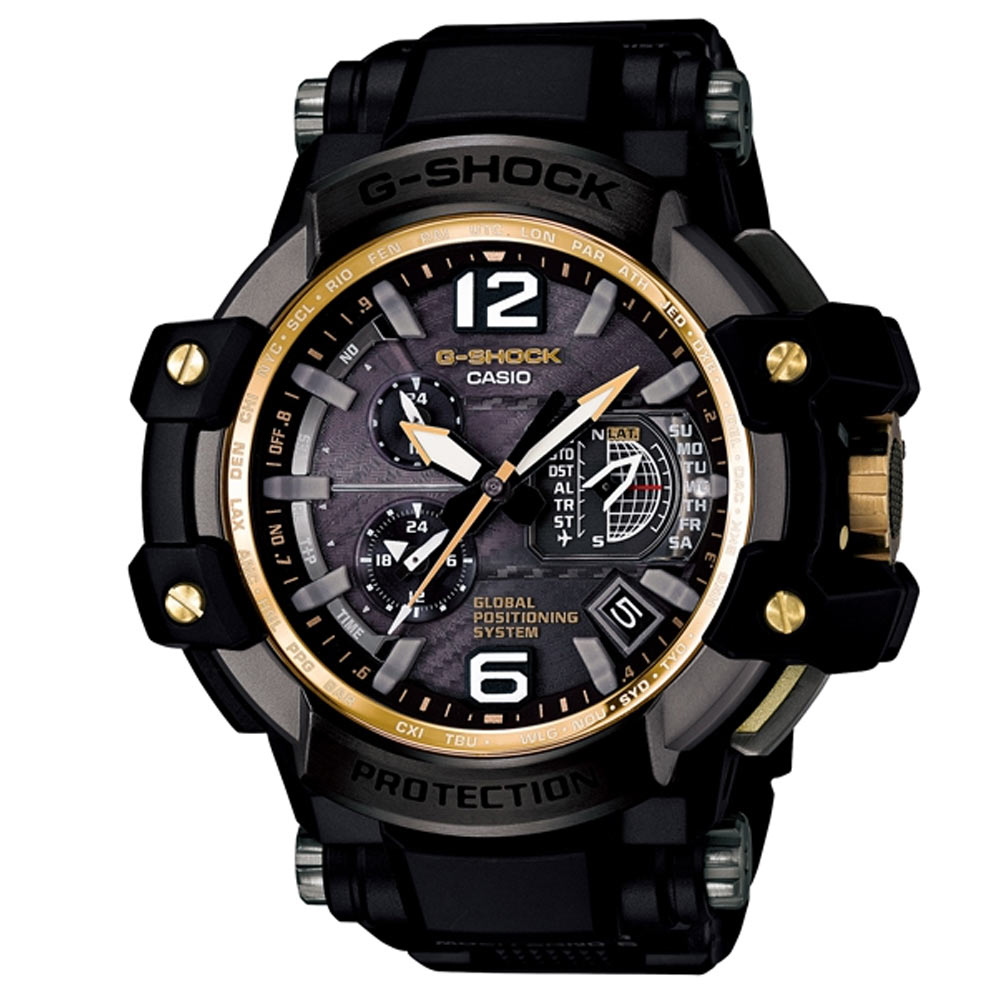 G-SHOCK世界首款同步搭載高性能GPS電波錶(GPW-1000FC-1A9)-金框/56mm