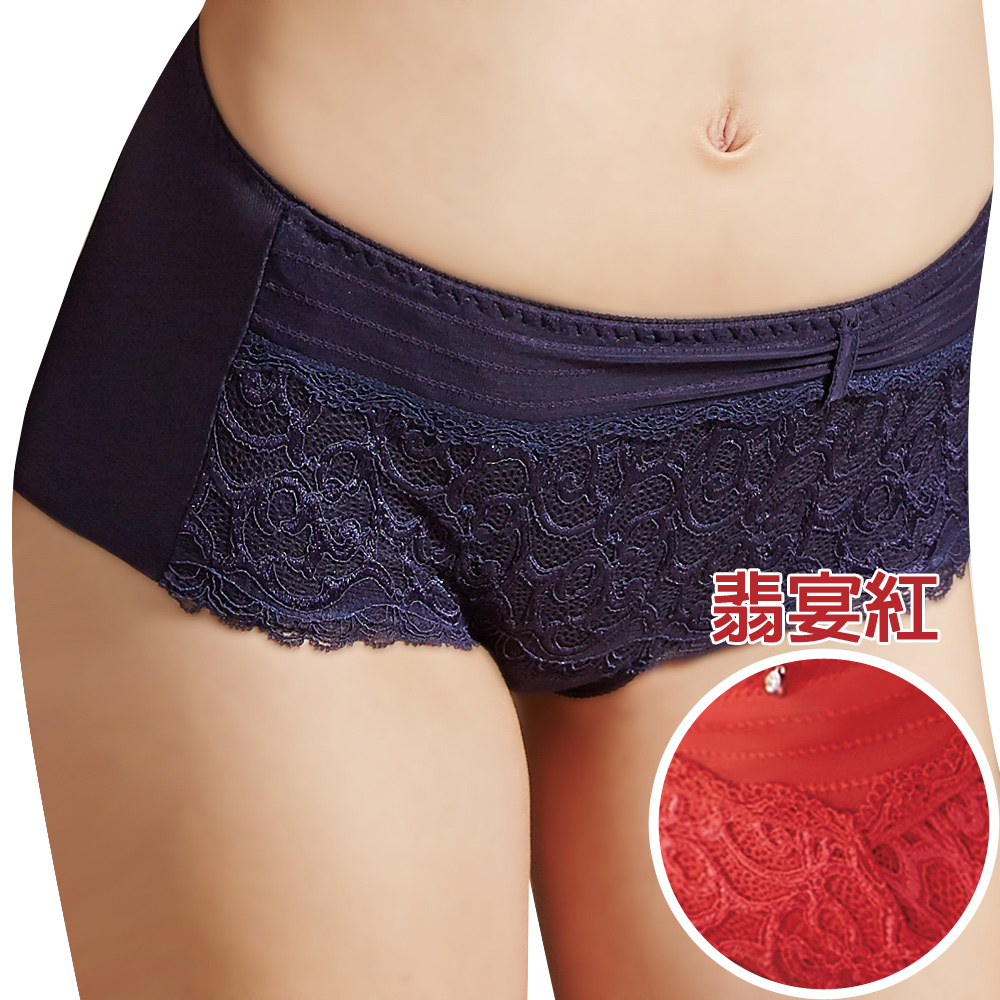 思薇爾 撩波系列M-XL蕾絲中低腰平口褲(翡宴紅)
