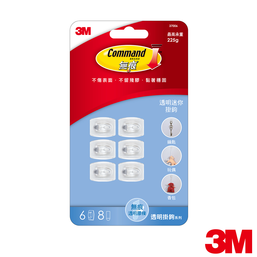 3M 無痕透明迷你掛鉤(6入裝)