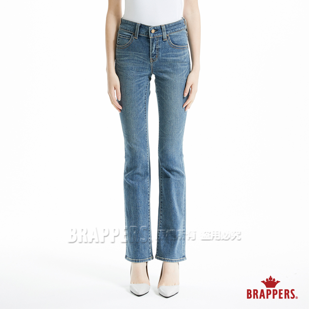 BRAPPERS 女款 新美腳Royal系列-高腰彈性香檳牛角刺繡靴型褲-淺藍