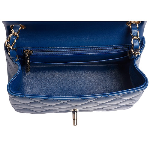 CHANEL 經典菱格紋小羊皮轉釦淡金鍊MINI COCO包(水手藍)