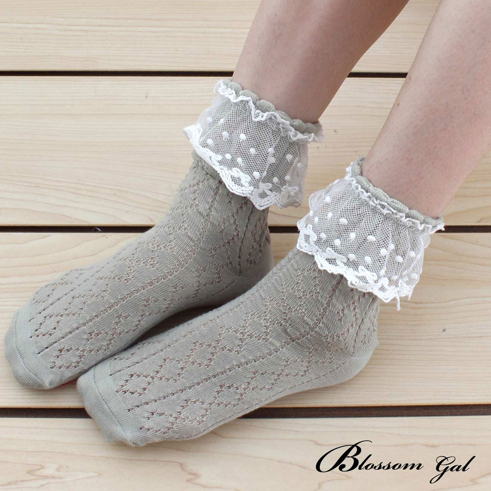 Blossom Gal夢幻感簍空菱格蕾絲短襪2入組(薄荷綠)