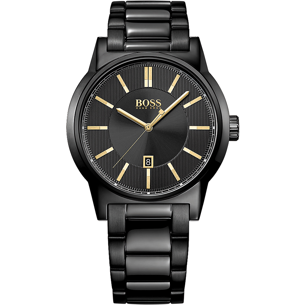 Hugo Boss Architecture 都會線條時尚腕錶-黑x金時標/44mm