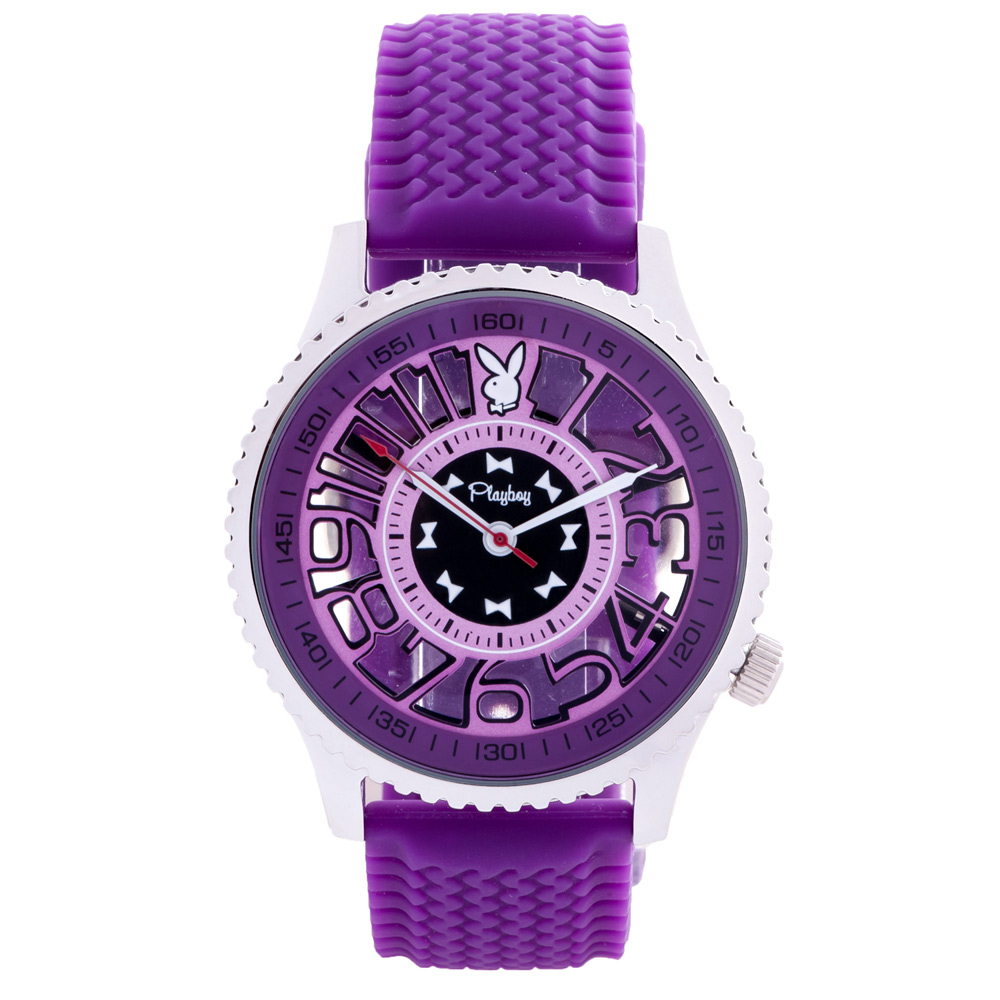 PLAYBOY 簍空設計腕錶-紫/44mm