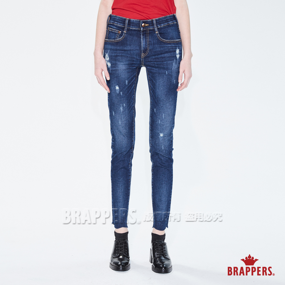 BRAPPERS 女款 新美腳ROYAL系列-彈性褲口不規則波浪窄管褲-藍-動態show