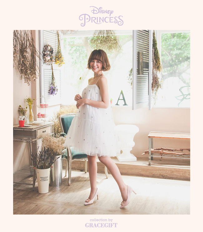 Disney collection by grace gift-寶石方鑽釦跟鞋 粉