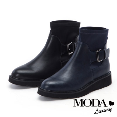 短靴 MODA Luxury 超個性異材質拼接中性短靴－藍