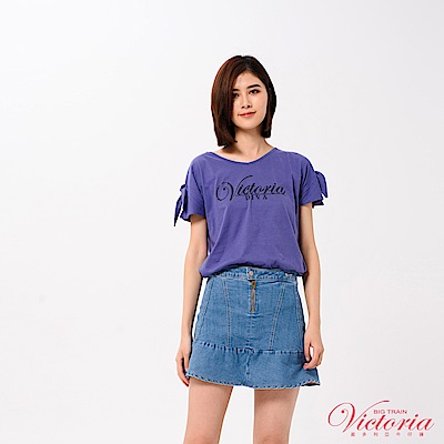 Victoria (活動綁帶)文字貼片寬鬆短袖T -女-深藍