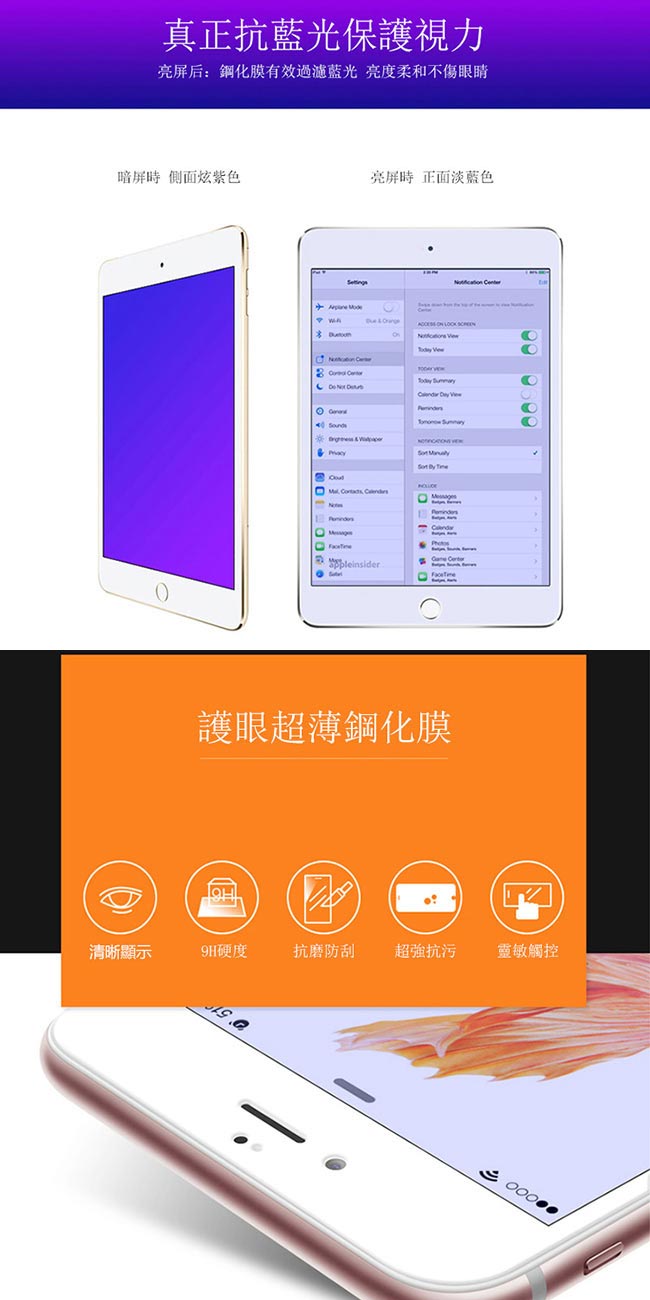 ANTIAN iPad Air 2 抗藍光鋼化玻璃膜 0.3mm 滿版/9H 玻璃貼 平板保護