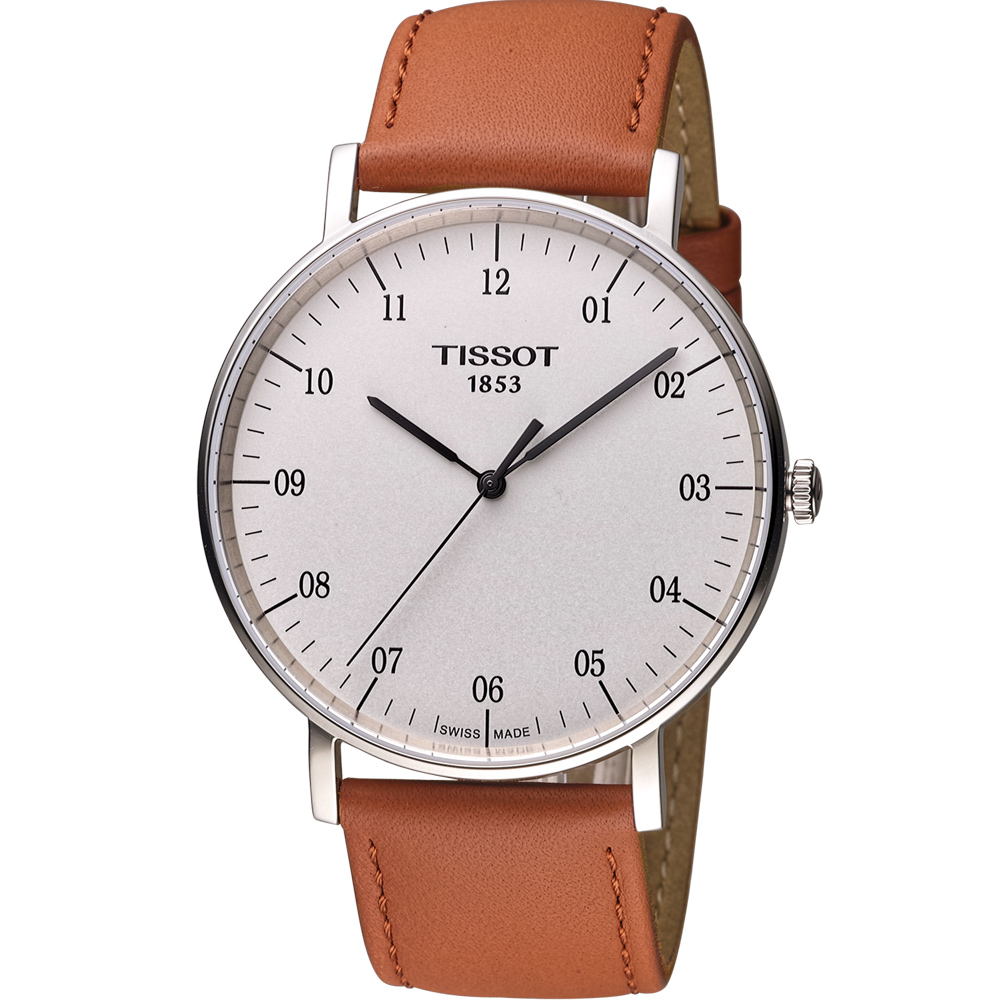 TISSOT 天梭 Everytime 經典時尚腕錶-白x咖啡/42mm