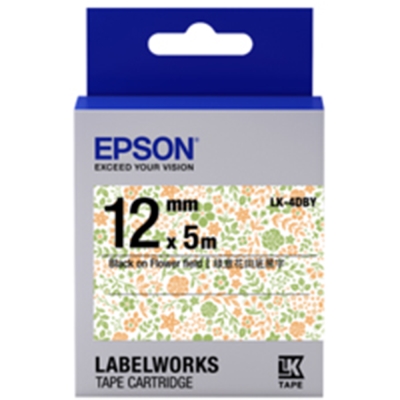 EPSON C53S654463 LK-4DBY 綠意花田底黑字標籤帶(寬12mm)