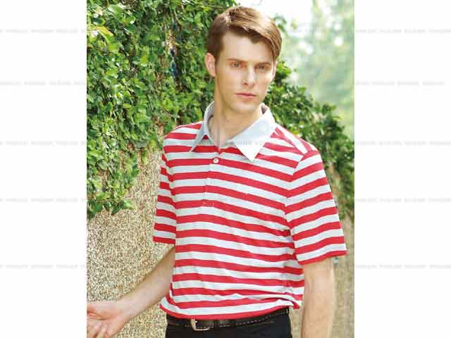 【瑞多仕】男款 平織布領休閒排汗POLO衫_紅白條紋 DB8155 V1