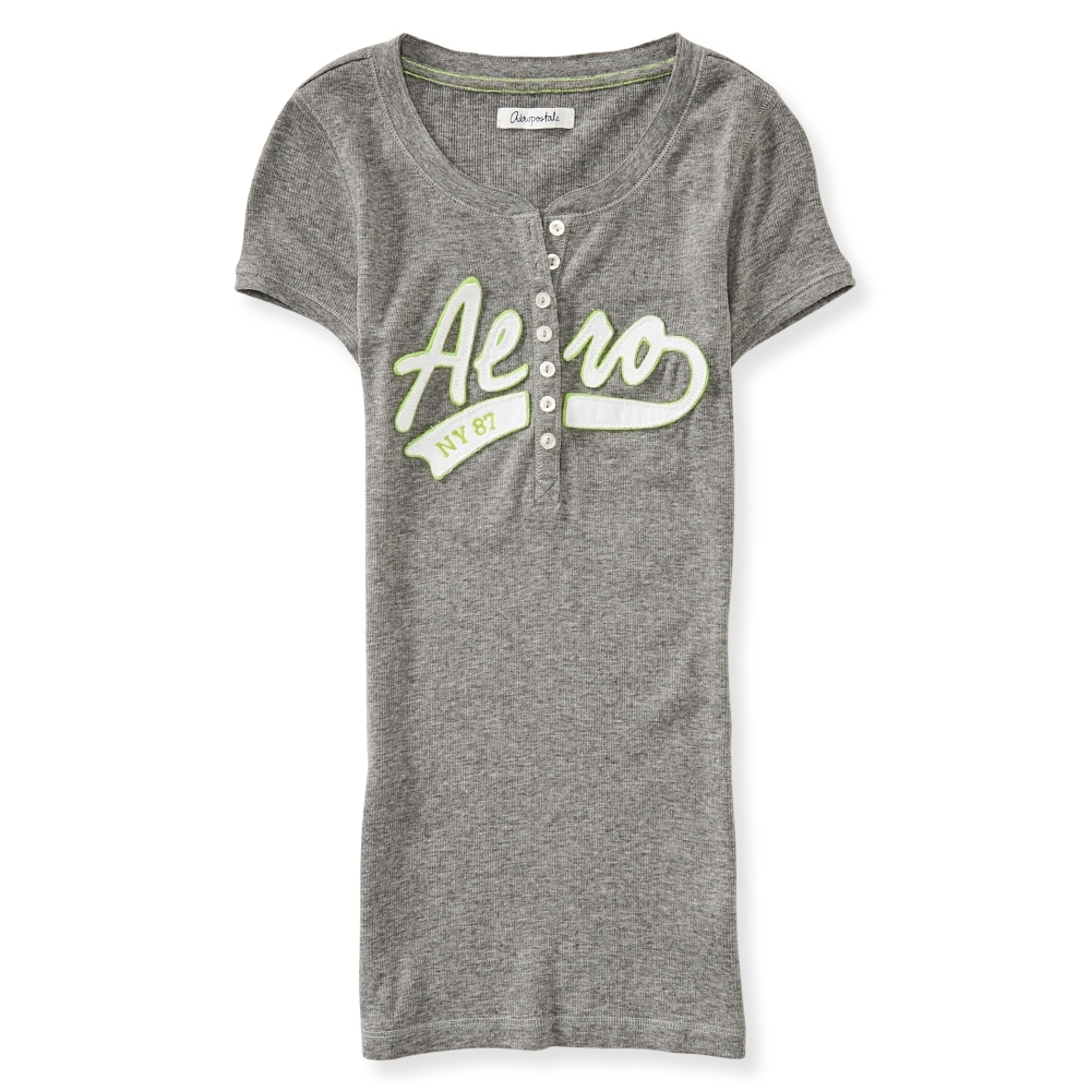 AERO 女裝 現貨 字母V領亨利羅紋短T恤(灰)