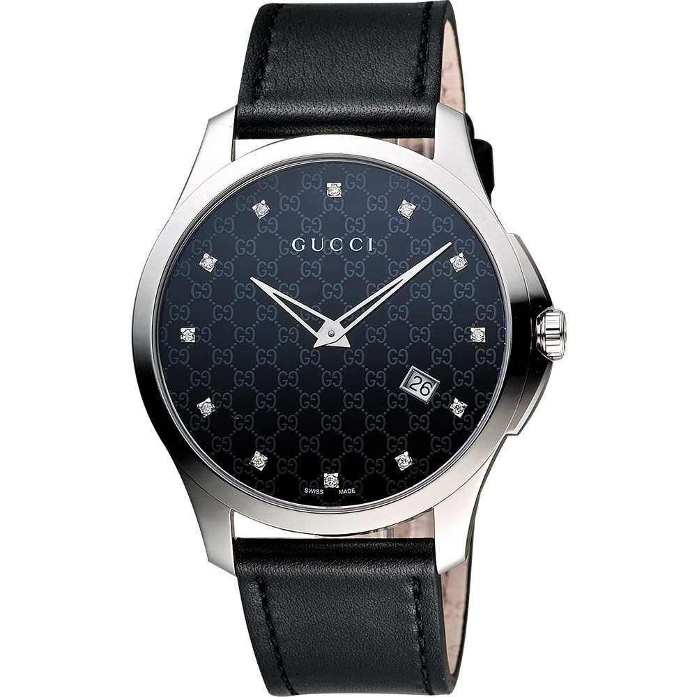 GUCCI G-Timeless 古馳菱格紋時尚真鑽腕錶-黑/40mm