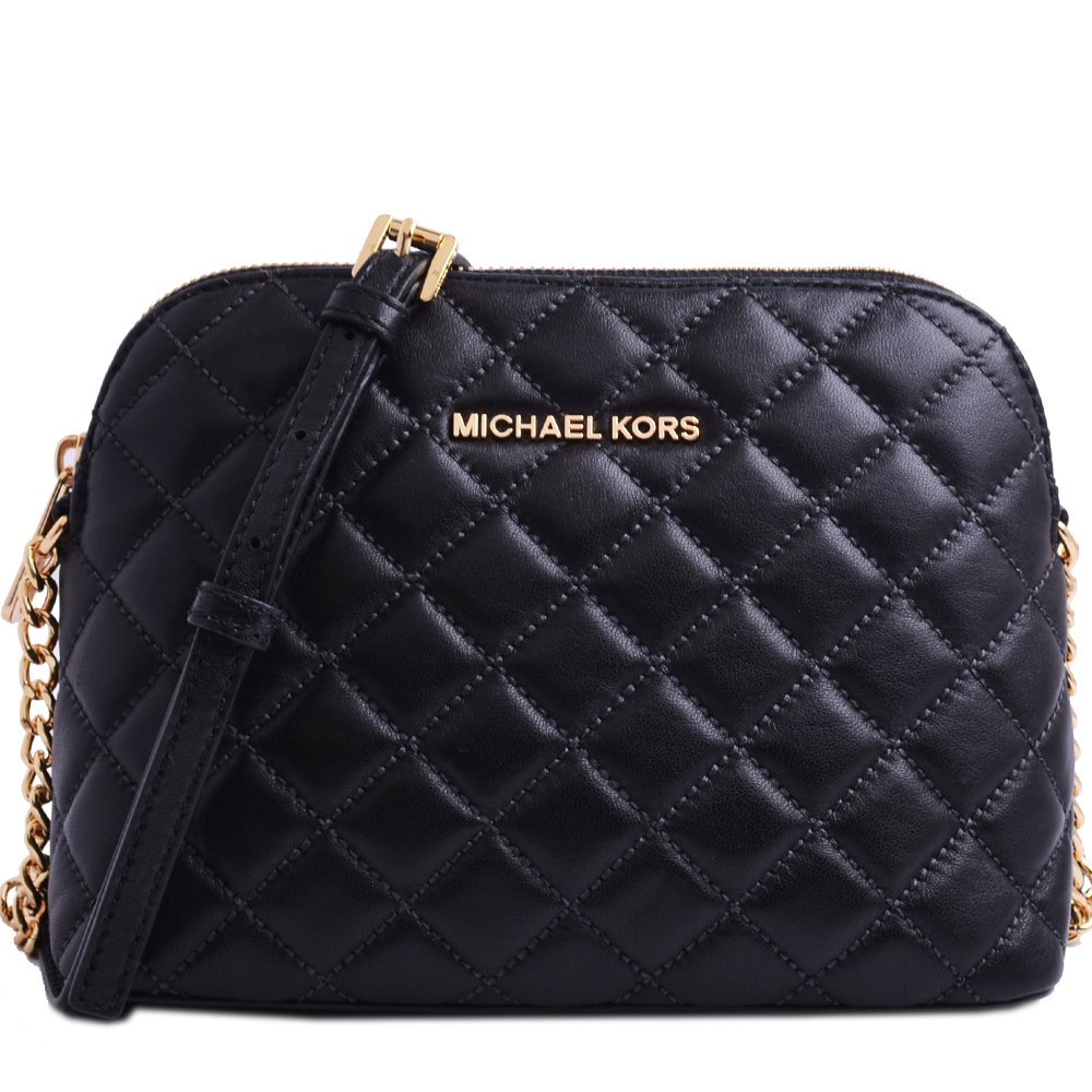 MICHAEL KORS Cindy 菱格紋羊皮鍊帶斜背包-黑