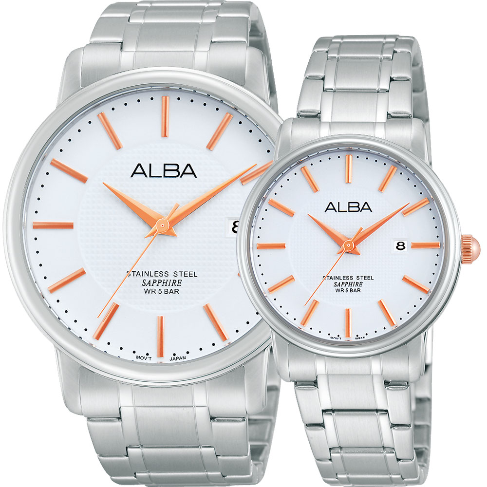 ALBA PRESTIGE 爵士時尚對錶-銀x玫塊金時標/44+30mm