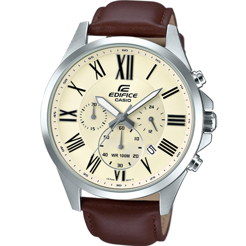 EDIFICE 經典三眼設計時尚腕錶(EFV-500L-7A)-米白/48mm