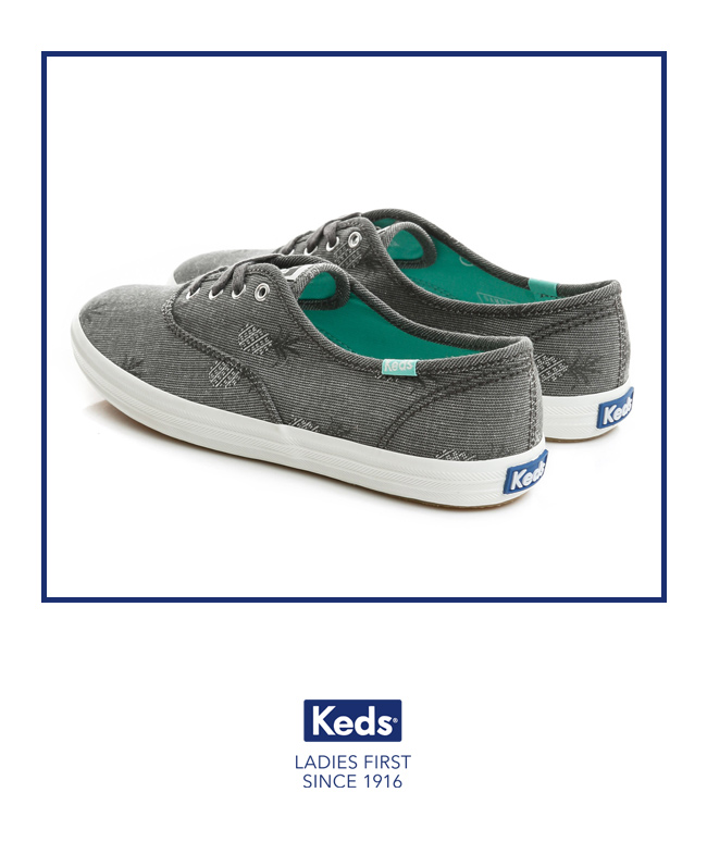 Keds CHAMPION 鳳梨緹花綁帶休閒鞋-灰