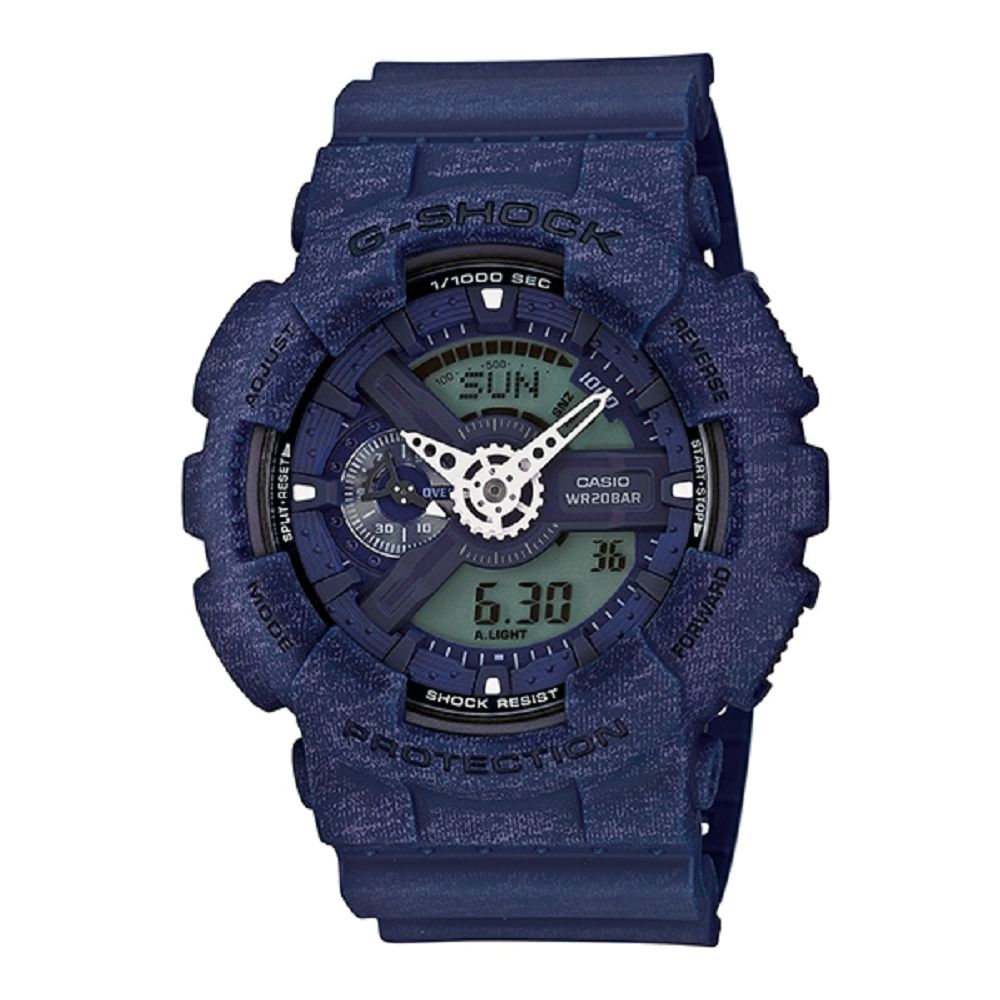 G-SHOCK街頭玩家針織紋路新設計機械感休閒錶(GA-110HT-2)藍/51.2mm