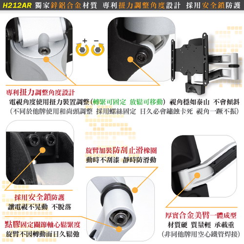 HE 22~40吋薄型電視雙節拉伸式壁掛架(H212AR)