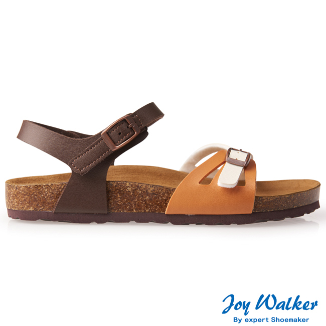 Joy Walker 繽紛色彩一片式平底涼鞋*白咖駝