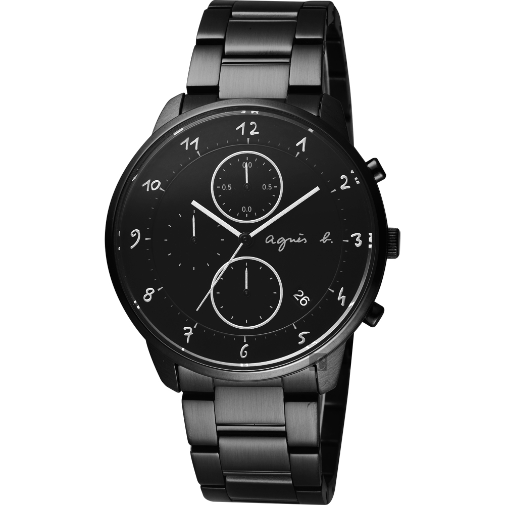 agnes b. 法國時尚三眼計時腕錶(BM3018J1)-黑/40mm