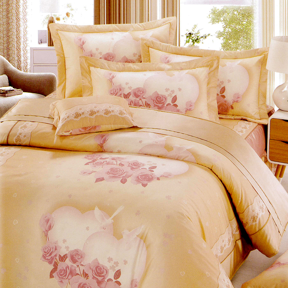 RODERLY花嫁系列-精梳純棉 兩用被床罩組 雙人八件式-比翼和鳴