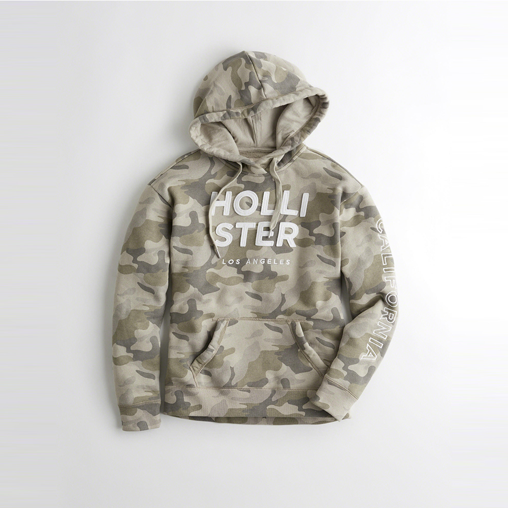 HCO Hollister 經典刺繡文字連帽T恤(女)-迷彩色