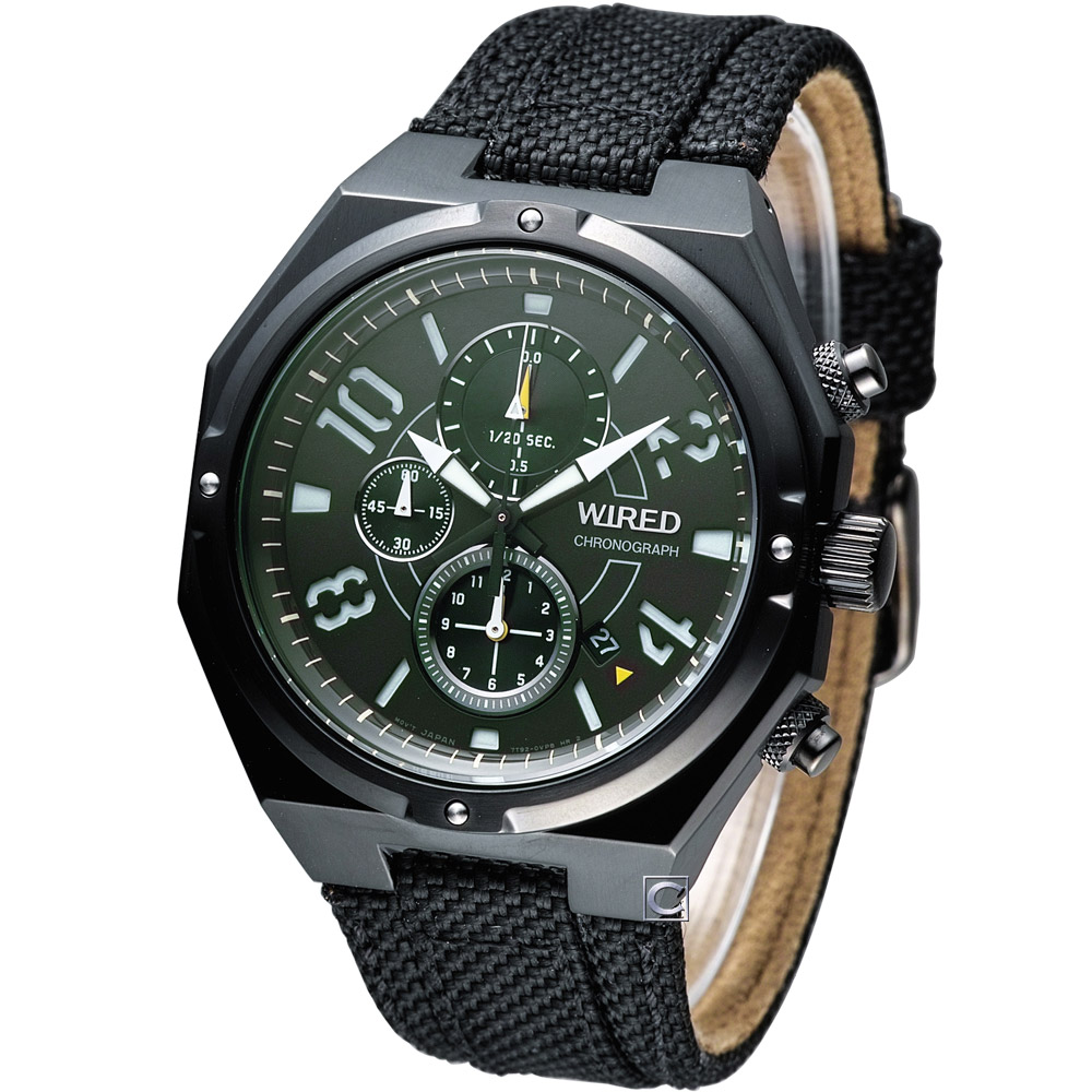 WIRED 日系潮流三眼計時腕錶(AF8R83X1)-墨綠x黑/42mm