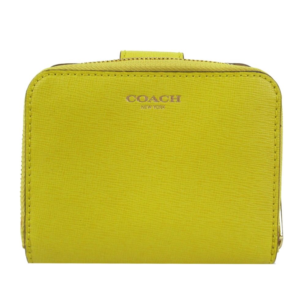 COACH 燙金LOGO防刮兩折短夾(芥黃)(展示品)