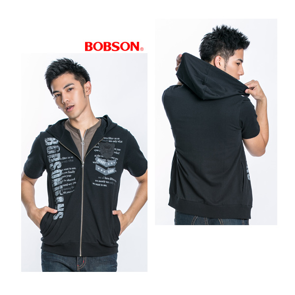 BOBSON 男款拉鍊短袖外套(黑23006-88)
