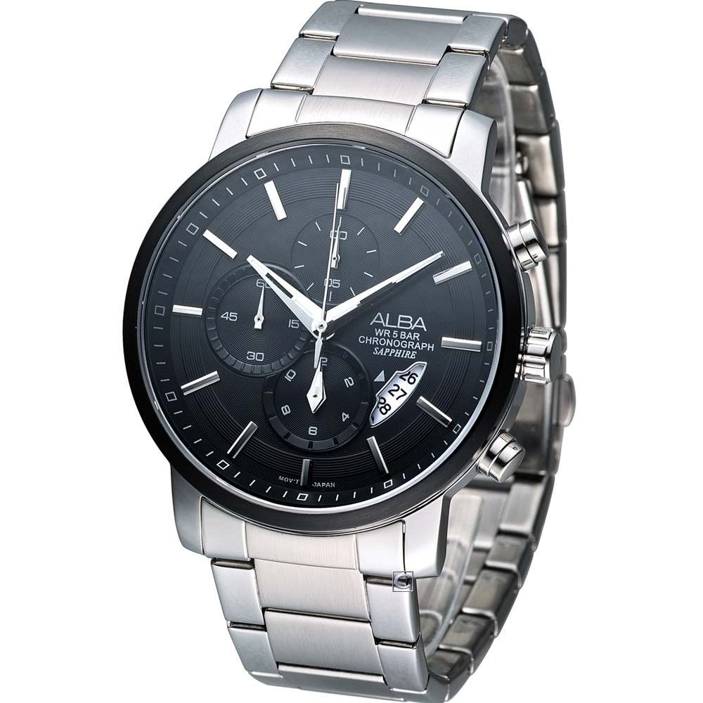 ALBA 簡約時尚計時腕錶-黑面+黑框/43mm