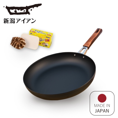 日本新瀉鐵器 鍛鐵平底煎鍋 28cm【送】無磷洗碗皂+椰子纖維棕刷