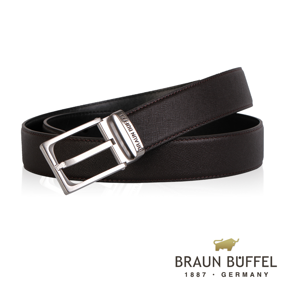 BRAUN BUFFEL - 時尚簡約紳士穿針式皮帶 - 銀色