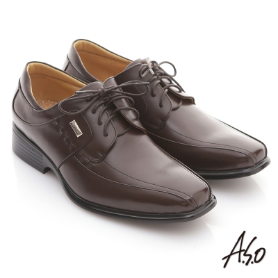 A.S.O 頂級氣墊 全真皮金屬飾釦綁帶紳士鞋 咖啡