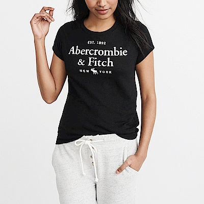 A&F 經典印刷文字大麋鹿短袖T恤(女)-黑色 AF Abercrombie