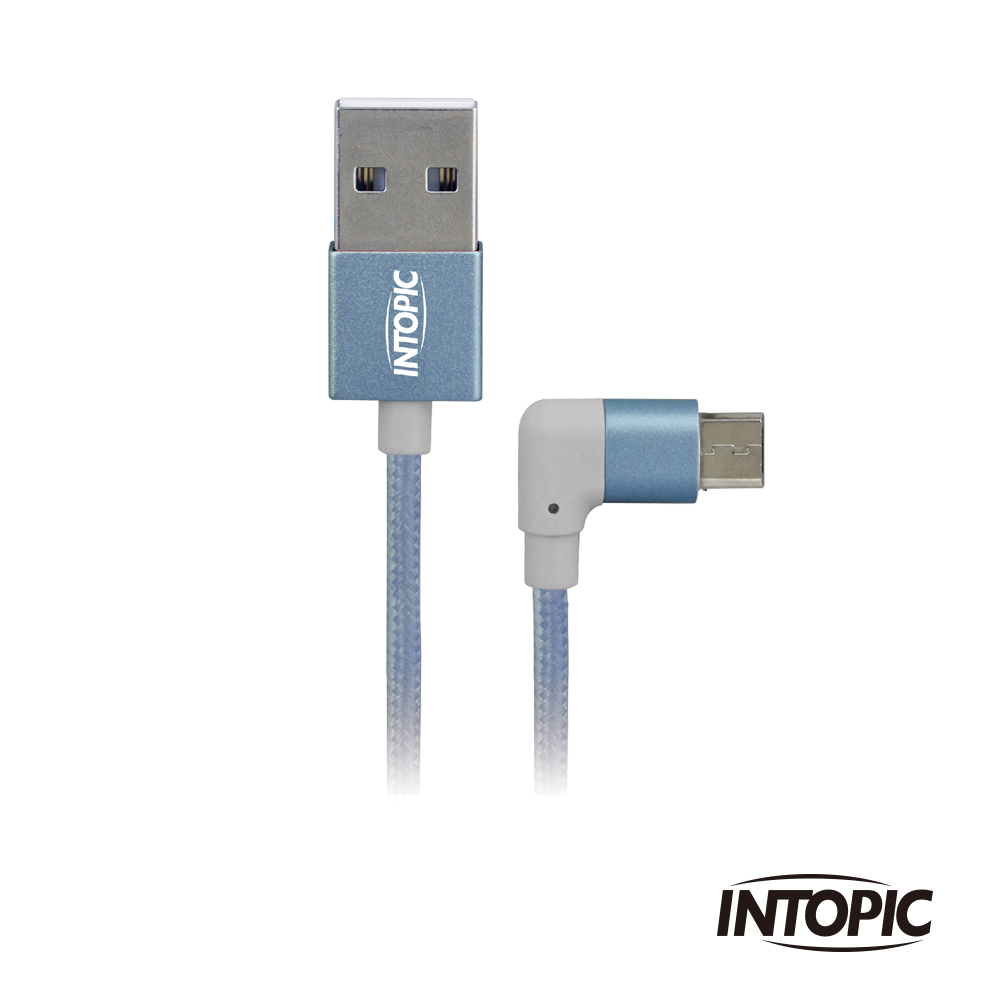 INTOPIC 廣鼎 90度彎插Micro USB傳輸線(CB-MUC-06/海藍色)