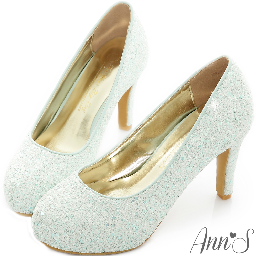 Ann’S Bridal幸福婚鞋閃耀單鑽厚底跟鞋-Tiffany藍綠