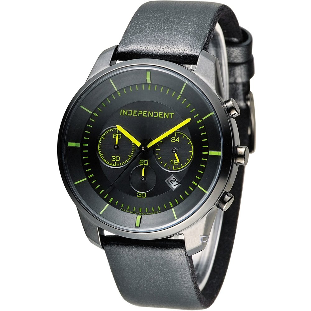 INDEPENDENT 潮流玩酷炫彩計時腕錶-黑x綠/42mm