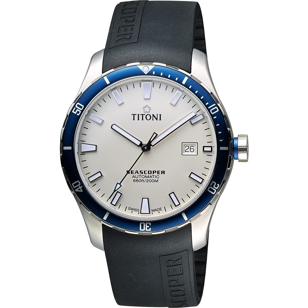 TITONI SEASCOPER海洋探索系列潛水機械錶-米白x黑/41mm