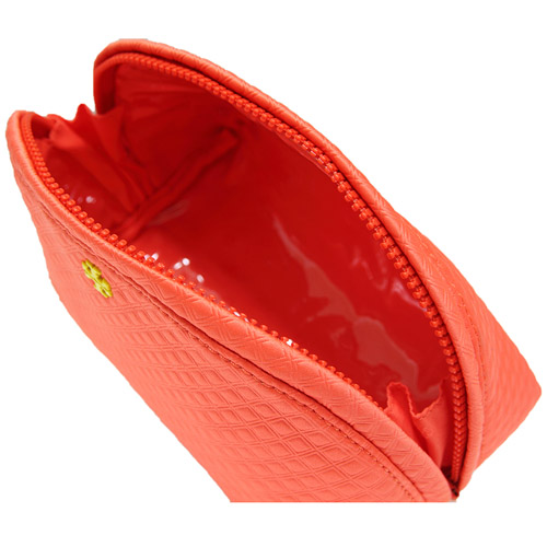 TORY BURCH 浮雕菱格紋織布拉鍊萬用/化妝包-橘色