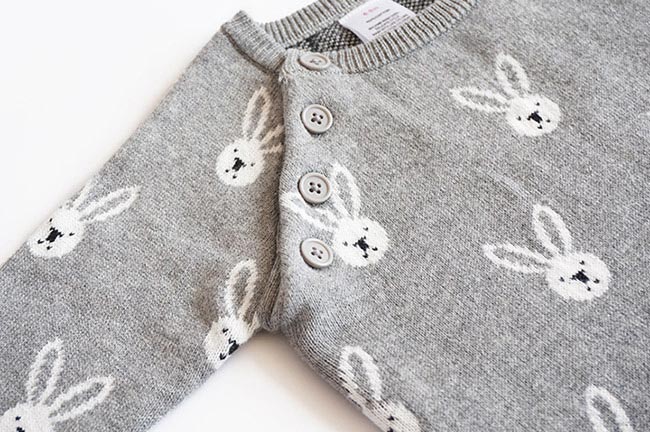 Baby unicorn 灰色針織小兔子圖案長袖連身衣