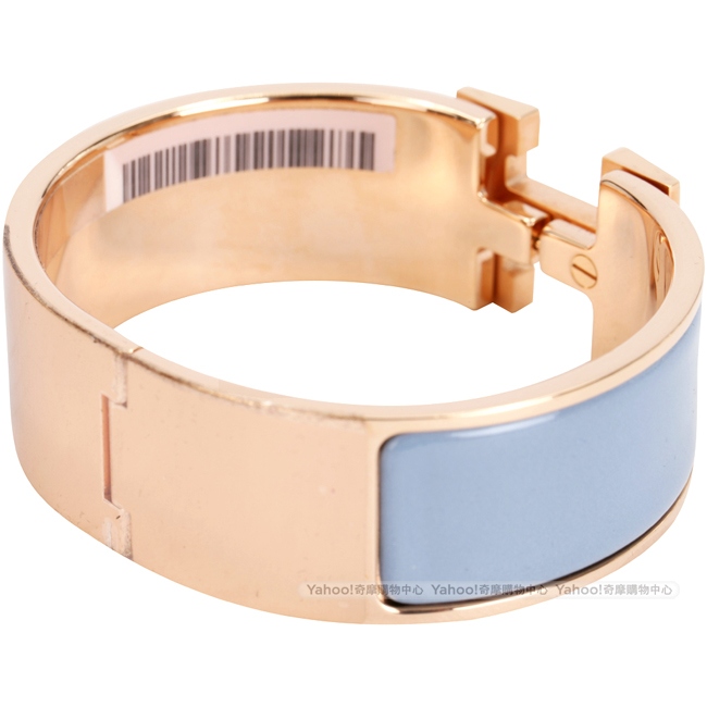 HERMES Clic Clac H PM 經典LOGO設計手環(水藍x玫瑰金)