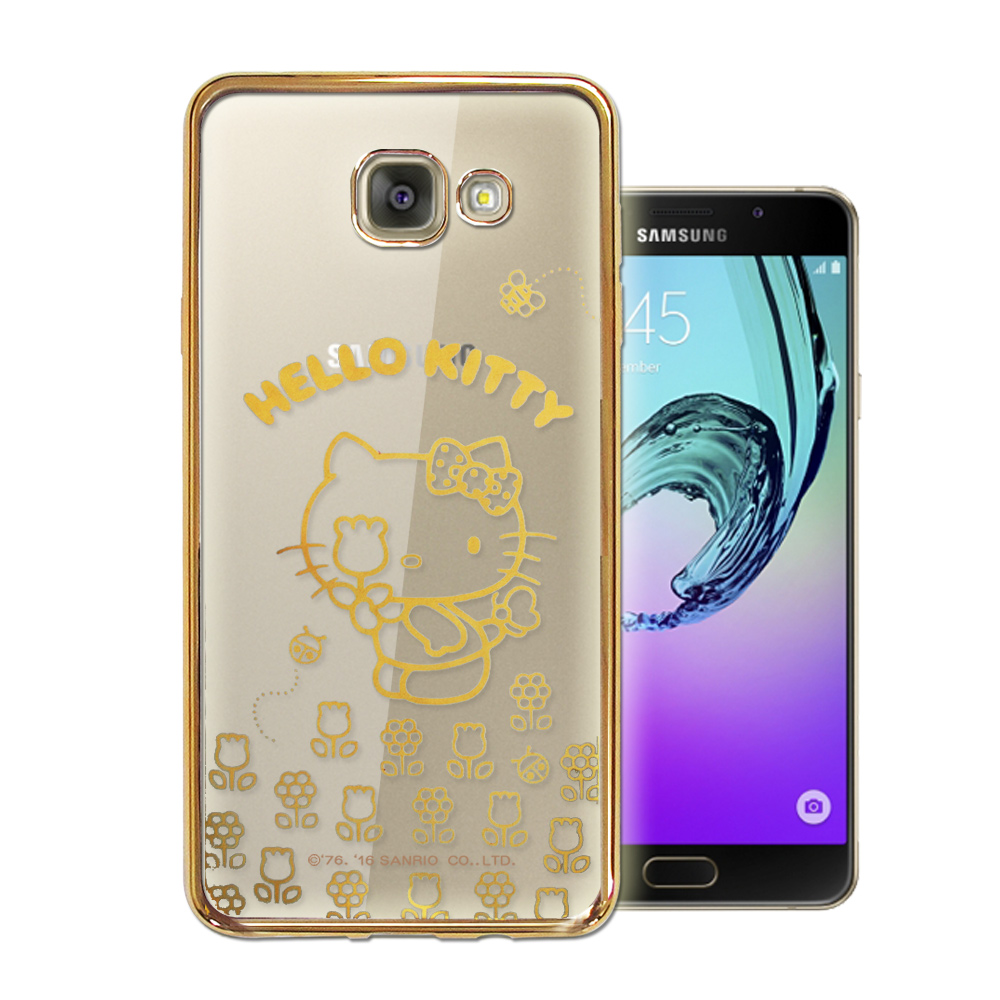 三麗鷗Kitty Samsung Galaxy A5(2016)雷雕電鍍手機殼(花香-金)