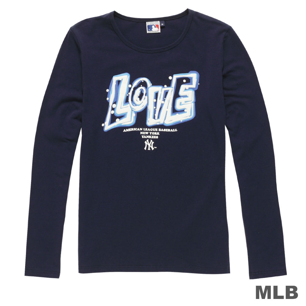 MLB-紐約洋基隊夢幻LOVE長袖T恤-深藍 (女)